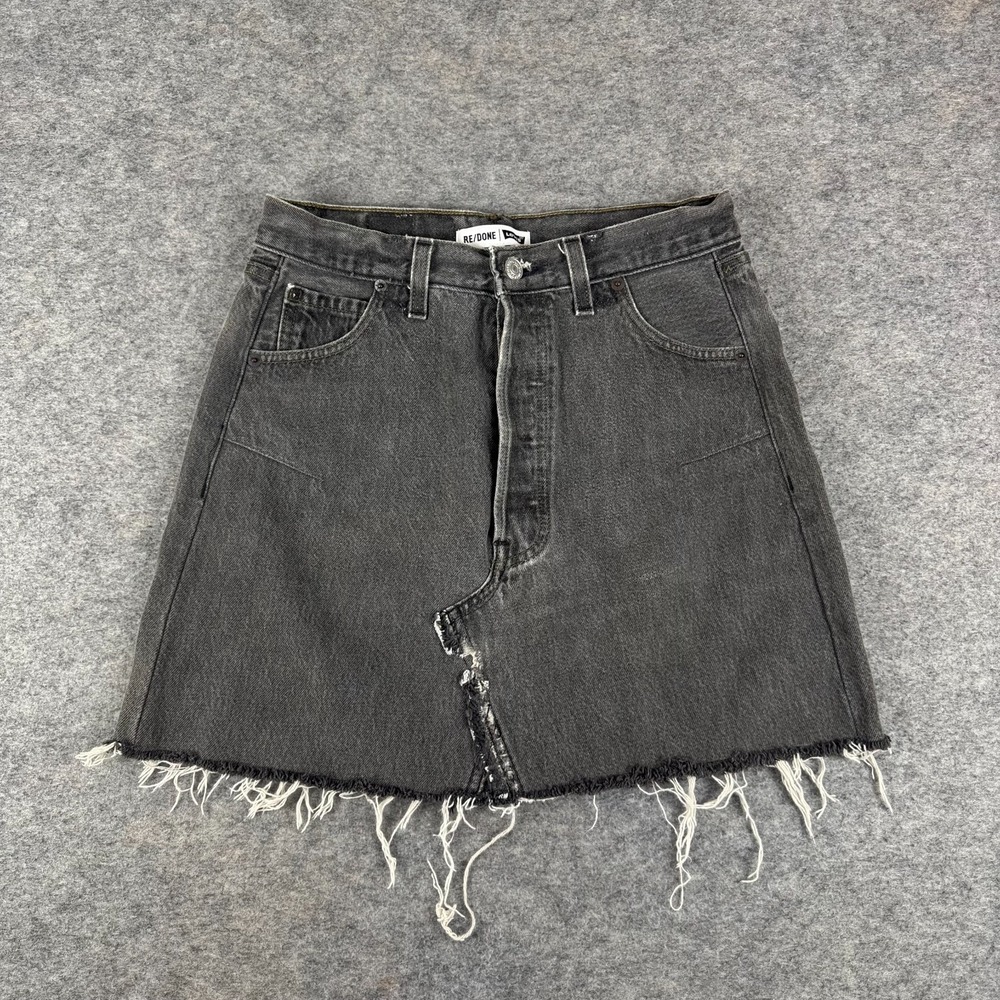 RE/DONE Levi's Reconstructed Denim Mini Skirt Frayed Distressed Womens 26